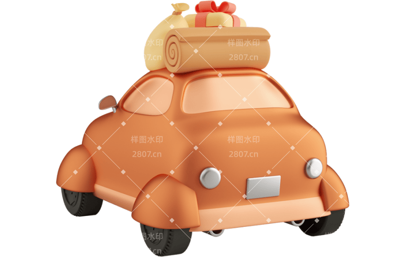 元素C4D立体橙色卡通驾车旅游