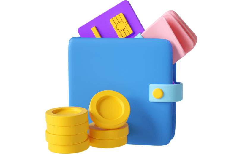 元素C4D立体蓝色卡通钱包卡包金币