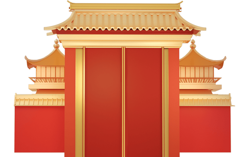 国风建筑现代金属质感建筑3D元素