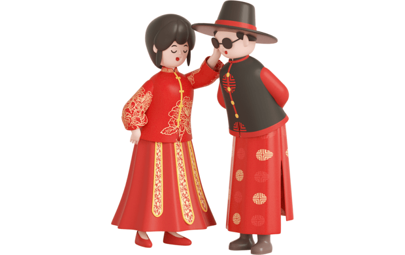 元素C4D立体红色卡通中式婚礼