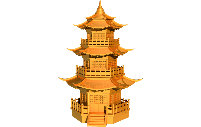 元素卡通3D金属国风建筑