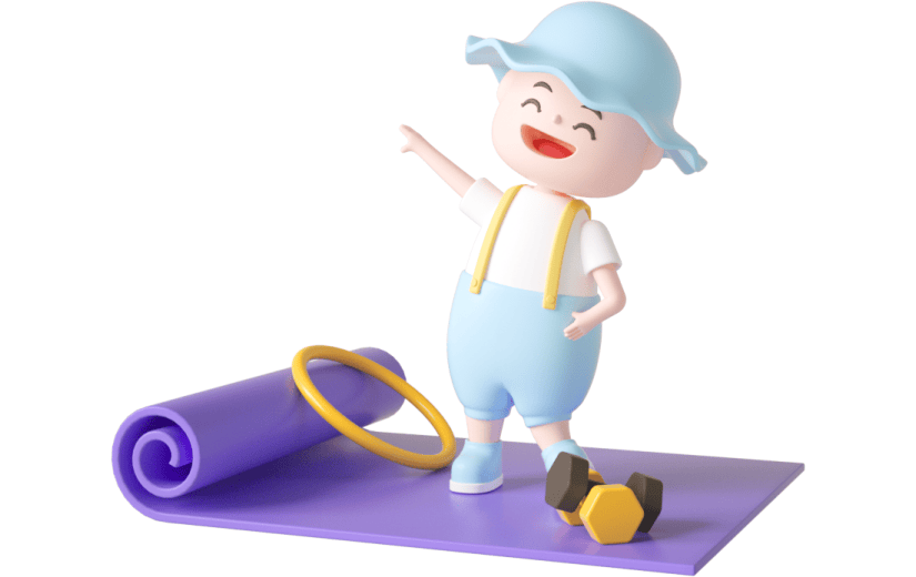 元素C4D立体紫色卡通小孩练瑜伽