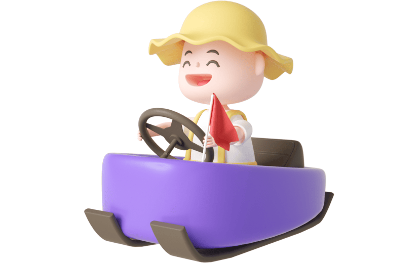 元素C4D立体紫色卡通小孩开车