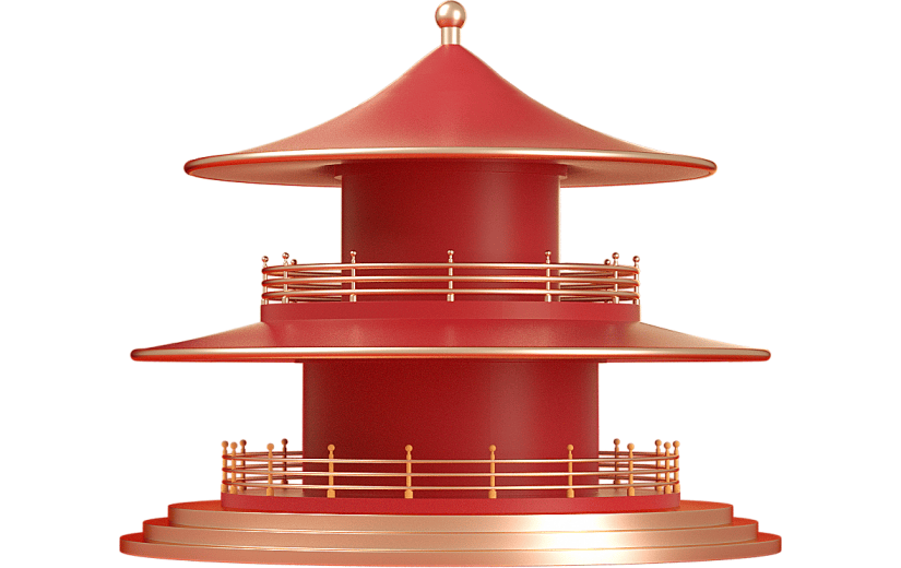 国风建筑建筑金属质感建筑3D元素