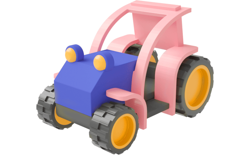 元素C4D立体粉色卡通儿童节玩具车