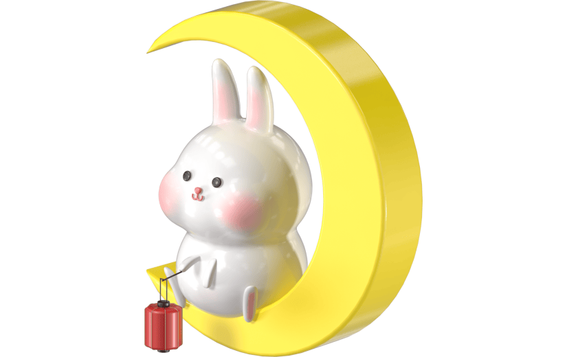 元素C4D中秋玉兔挑灯笼可爱兔子形象