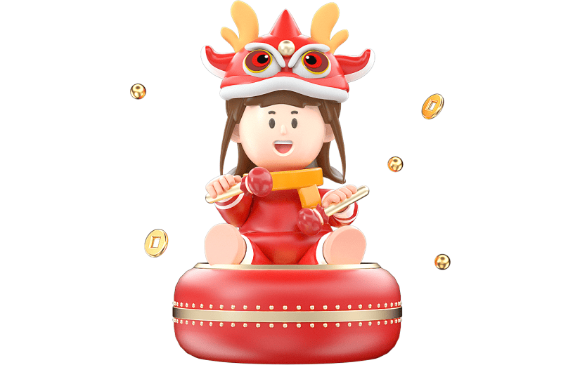 卡通红色中国风新年龙年女孩3D元素