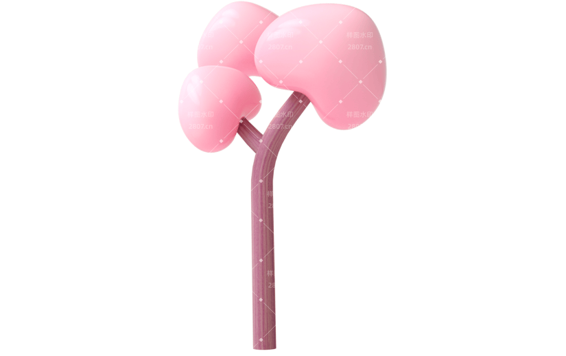 元素C4D立体粉色卡通爱心大树