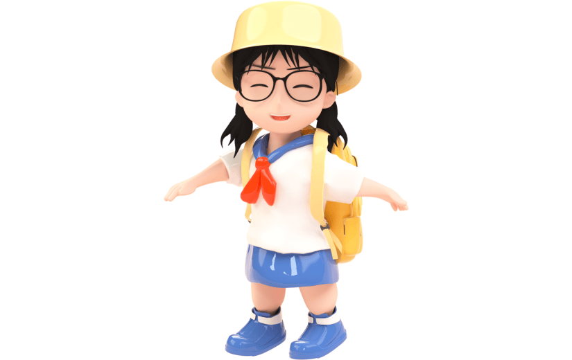 C4D蓝色卡通可爱背包学生开心行走上学3D渲染元素