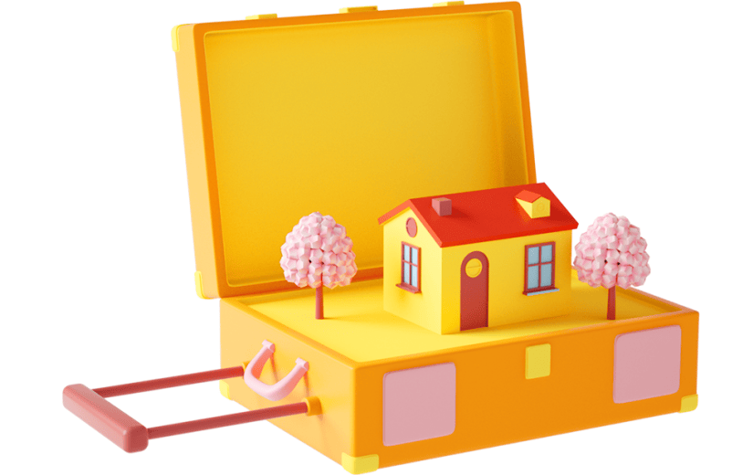 元素C4D立体黄色卡通房子旅行箱