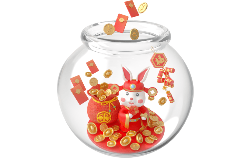 元素卡通3D新年兔子小场景