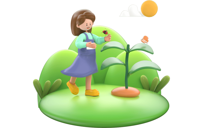 C4D绿色清新女孩瓢虫3D元素