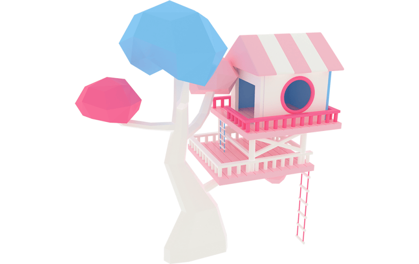 元素简约3D立体树房子树屋