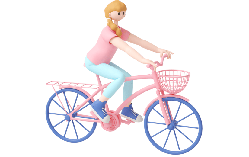 元素C4D立体粉色卡通女生骑自行车