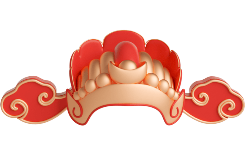 元素C4D立体红色创意中式财神爷头饰