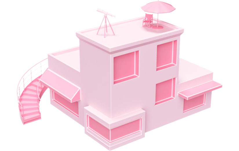 3D元素卡通粉色建筑房子