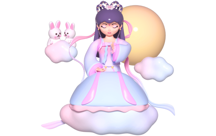 3D立体卡通创意中秋节嫦娥奔月古风人物元素