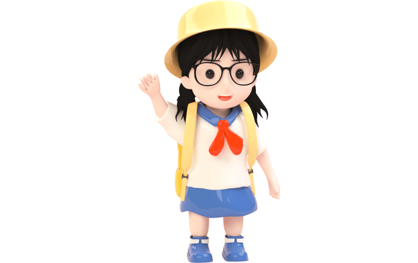 C4D蓝色卡通可爱背包开学热情打招呼学生3D渲染元素