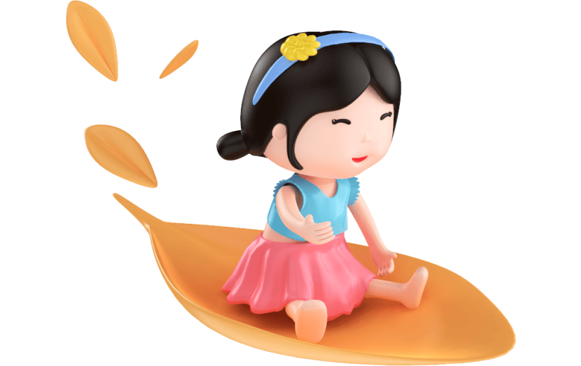 元素3D立体秋天落叶小女孩