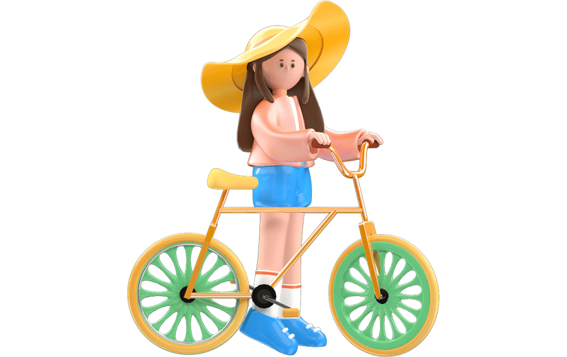 C4D三月你好女孩出游踏青自行车3D元素