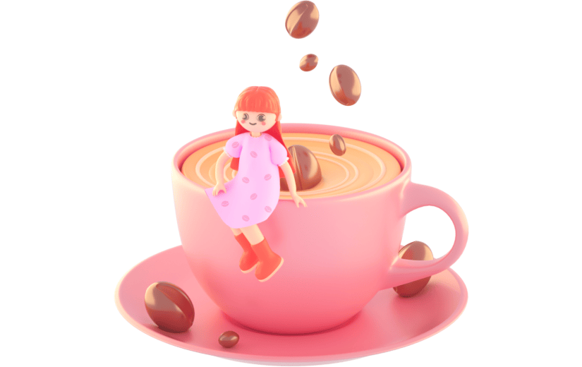 3D立体卡通咖啡女孩美食元素