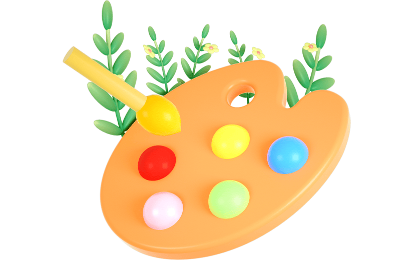 简约风美术调料盘颜料盘画笔3D元素