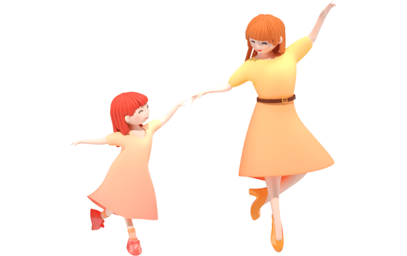3D立体母亲节妈妈女儿跳舞人物元素