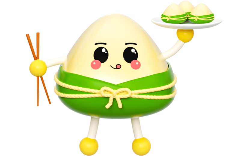 元素3D立体卡通拟态吃饭端午节粽子