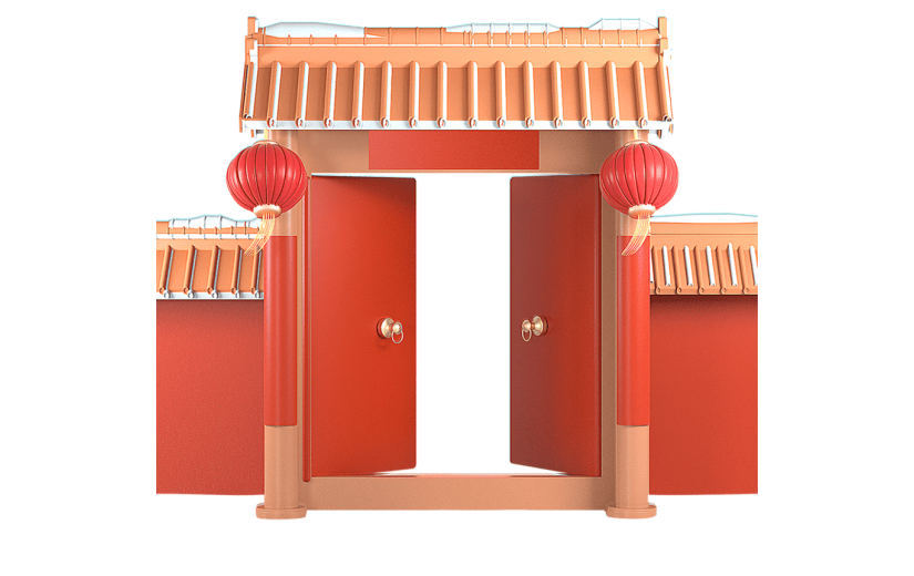C4D红色喜庆古风建筑3D元素