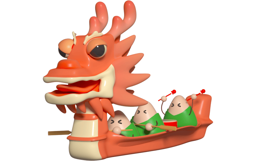 元素3D端午节划龙舟粽子元素