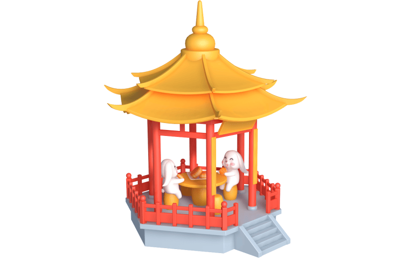 元素卡通3D中秋节吃月饼