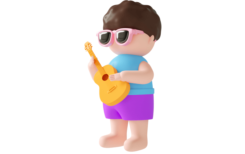 元素C4D立体黄色卡通男生弹吉他