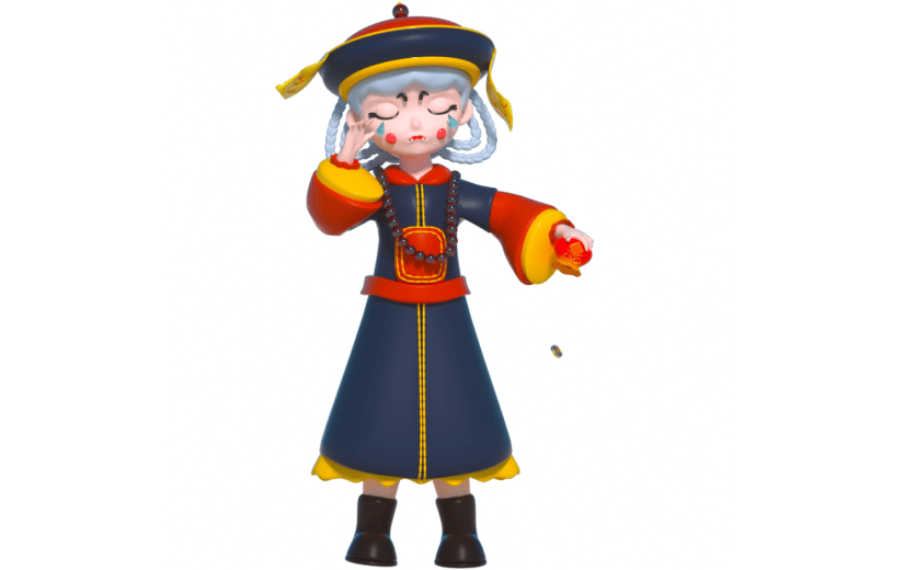 3D立体卡通创意中元节哭泣的穷鬼僵尸小女孩元素