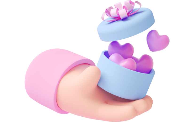 元素C4D立体粉色卡通手拿爱心礼盒