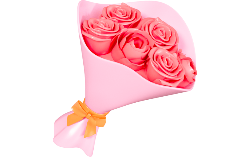 3D元素卡通情人节粉红花束