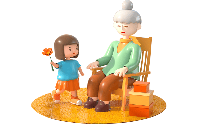 3D重阳节女孩老人摘菊花3D元素