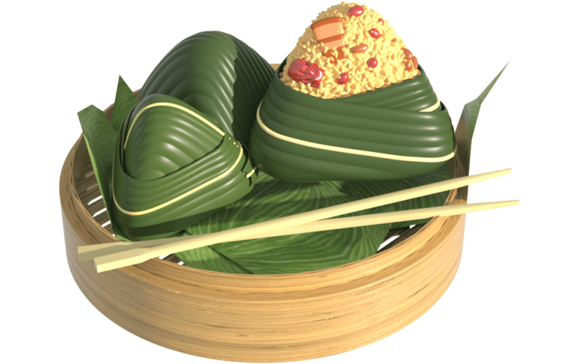 C4D一笼蒸笼粽子3d渲染元素