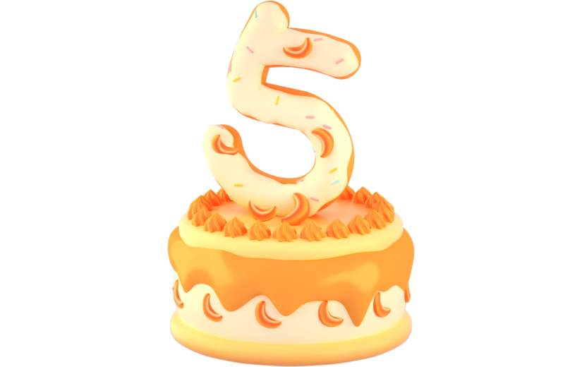 3D立体卡通生日橘子蛋糕数字5元素
