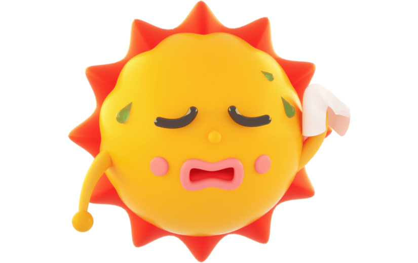3D立体卡通创意热的流汗的太阳表情元素