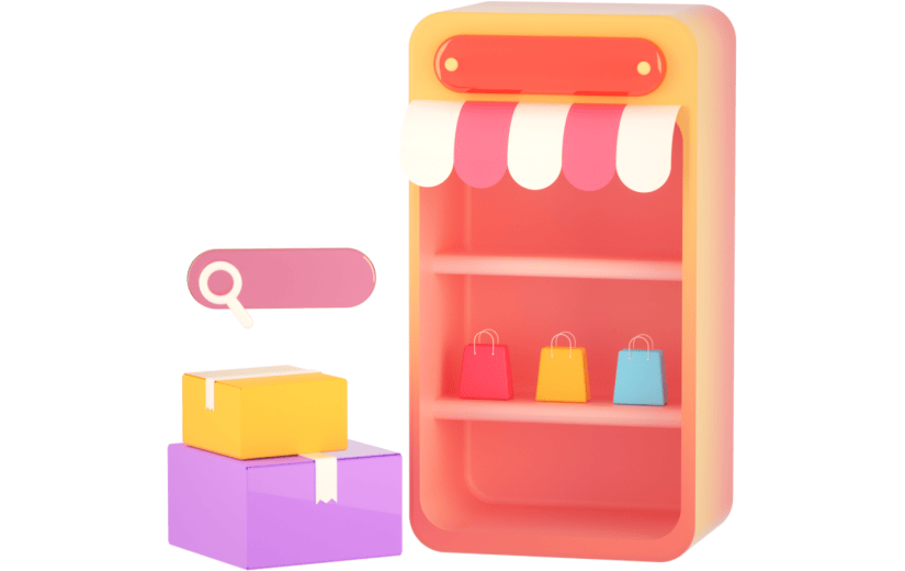 3D立体卡通创意购物箱子促销商店元素