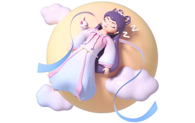 3D立体卡通创意中秋节嫦娥奔月古风人物元素