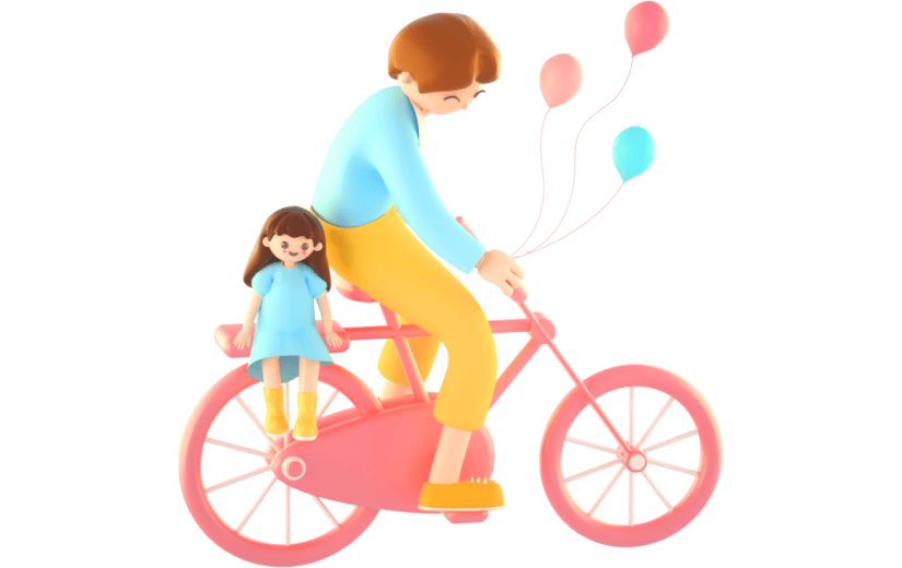 3D立体卡通父亲节父女骑自行车元素
