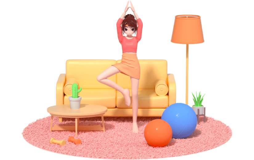 元素3D卡通居家女孩做瑜伽健康生活