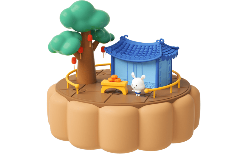 元素C4D立体棕色卡通中秋节月饼小场景