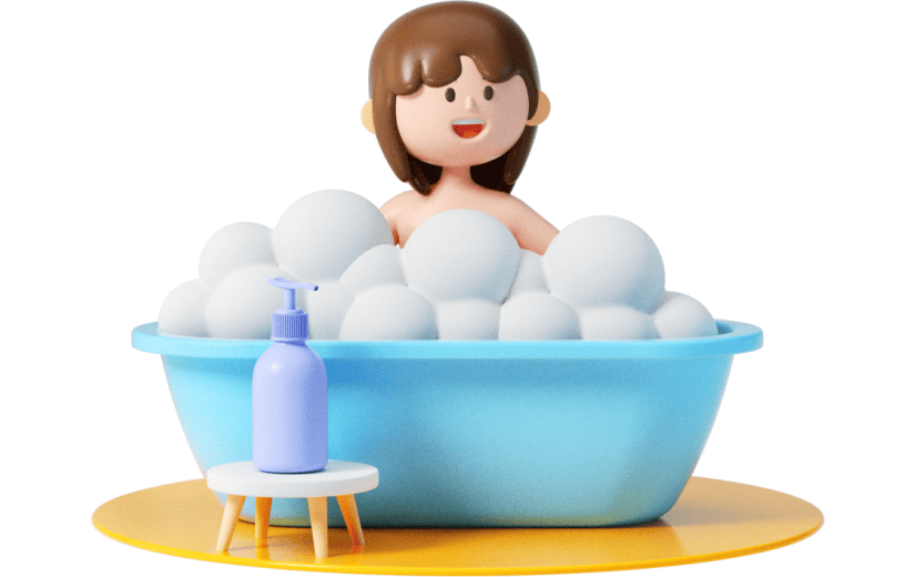 卡通风儿童节女孩泡澡3D元素