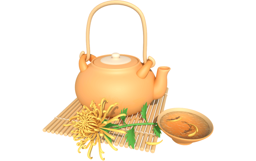 元素卡通3D重阳节茶壶菊花