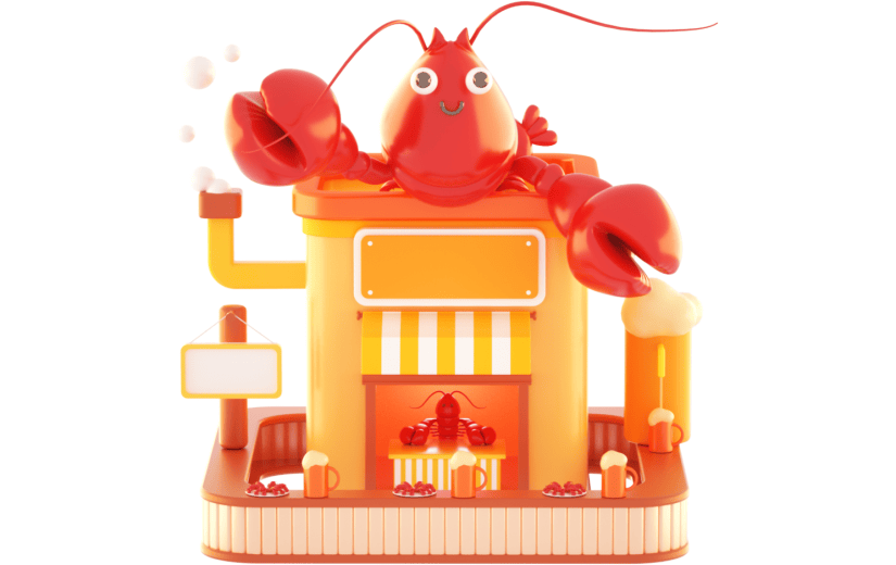 3D立体卡通创意龙虾店铺美食元素