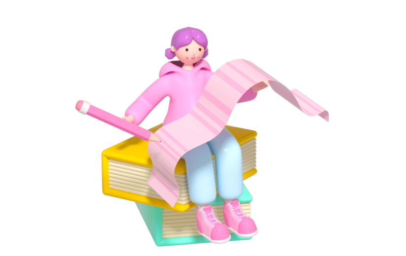 3D立体卡通创意坐在书本上的女孩开学季人物元素