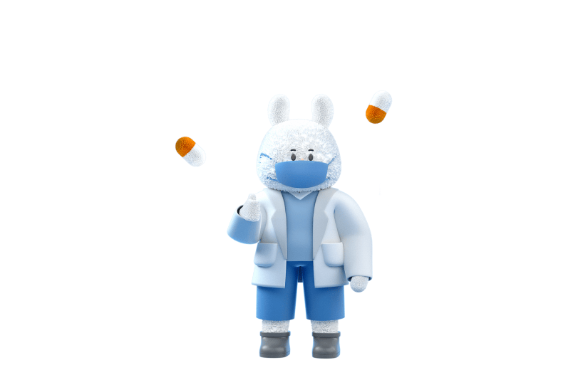 C4D蓝色兔子戴口罩药丸3D元素