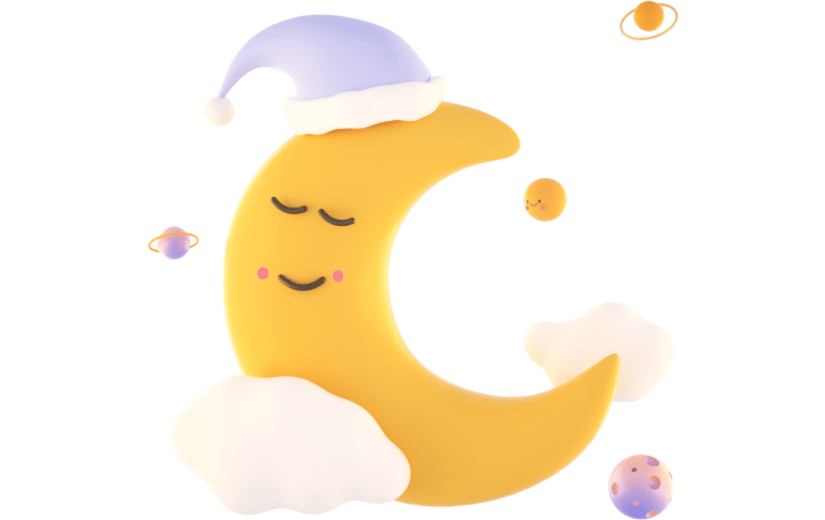 3D立体卡通创意睡觉的月亮晚安元素